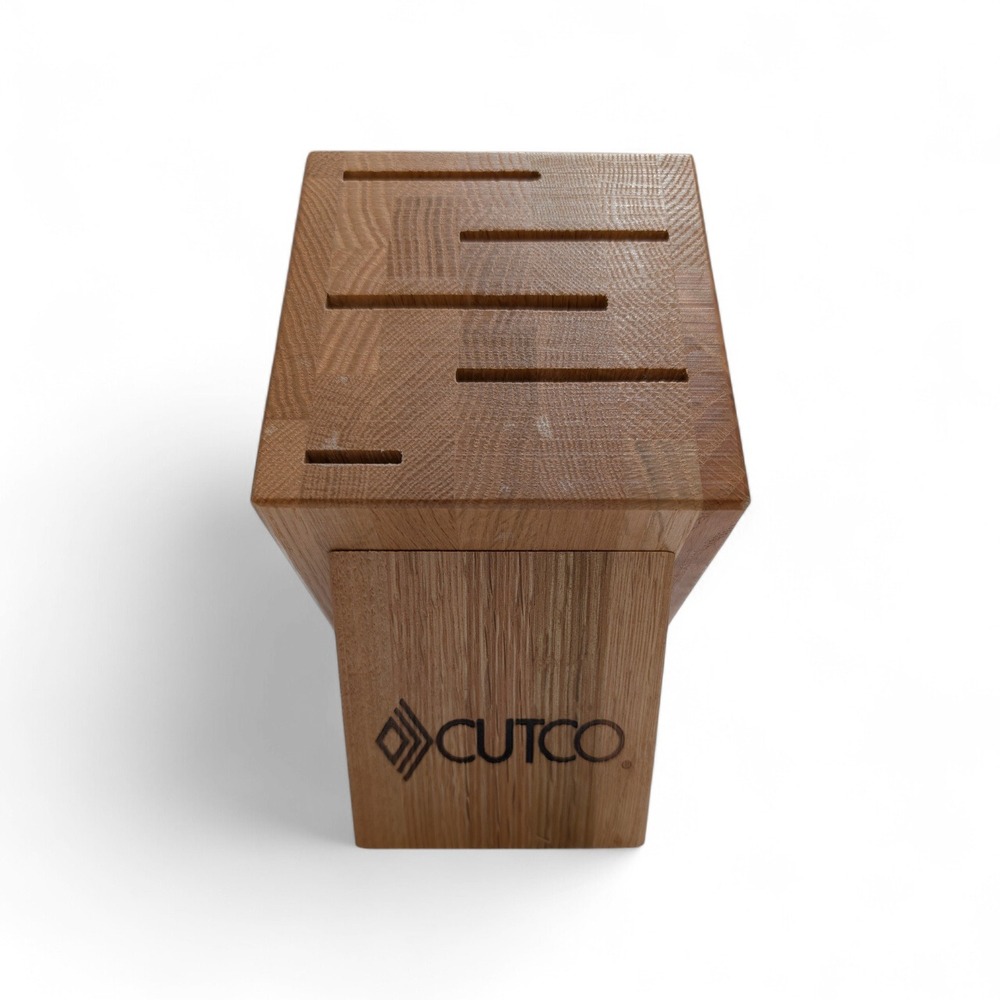 Cutco 5 Slot Wooden Knife Block Solid Oak Kitchen Cutlery Storage Holder